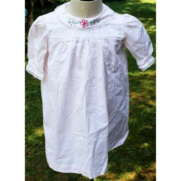 1950s Inspired Baby Girl Dress Handmade Pink Polka Dots Embroidered Flowers - Picture 1 of 6